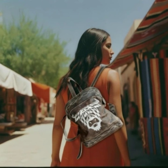 Rustic Highland Bull Genuine Crazy Horse Leather Small Backpack Bag Western Boho - Picture 12 of 13